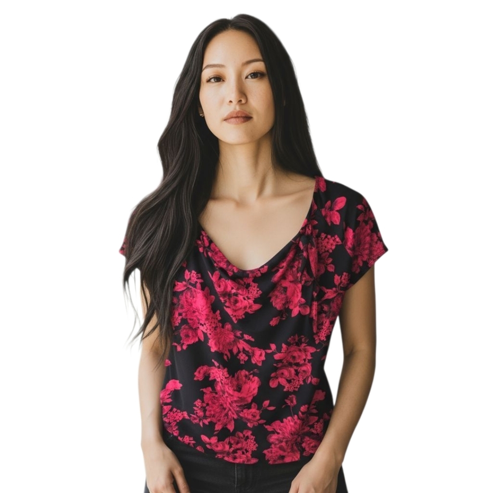 Liz McCoy Floral Black and Red Top